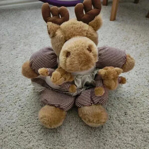 Pacifix Brown Moose Mom With 2 Calves Plush Stuffed Toy 18 Inch